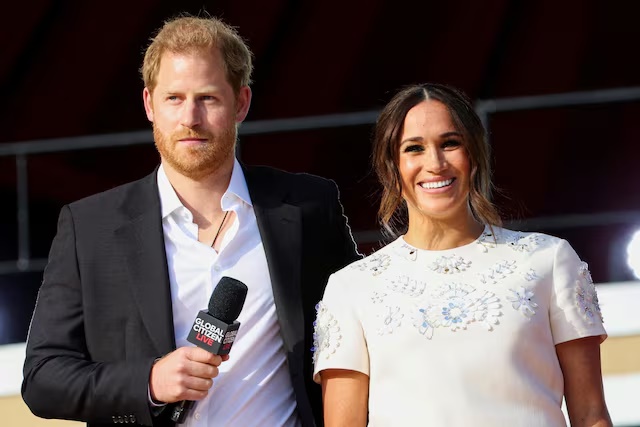 Britain's Prince Harry and Meghan Markle appear onstage at the 2021 Global Citizen Live concert at Central Park in New York, U.S., September 25, 2021. REUTERS/Caitlin Ochs/File Photo 