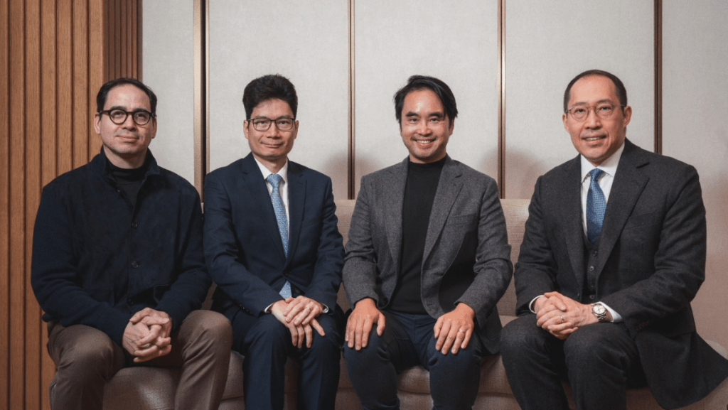 From left, Philip Sohmen, Joseph Chan Ho-lim, Ex-officio member of HKAWL and the Under Secretary for Financial Services and the Treasury, Adrian Cheng, and Daryl Ng. Photo from HKAWL..