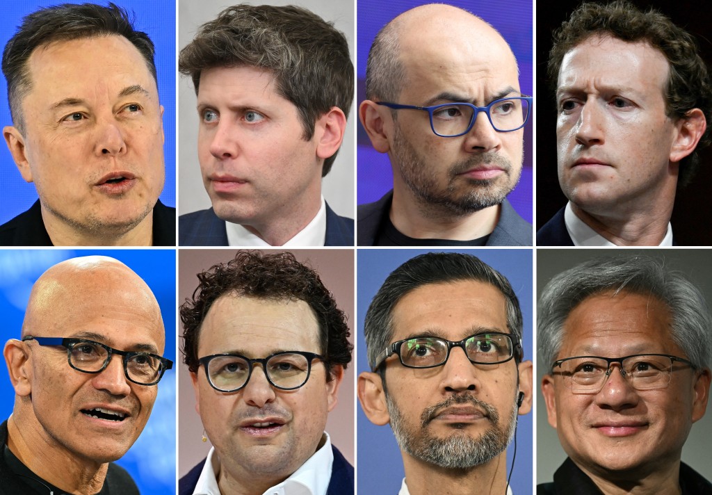 Photo by FABRICE COFFRINI / AFP This combination of pictures created on September 14, 2026 shows (from top L, clockwise) Elon Musk in Davos on January 22, 2026, OpenAI CEO Sam Altman in Washington, DC, on July 22, 2025, DeepMind co-founder and chairman Demis Hassabis in London on July 9, 2025, Meta CEO Mark Zuckerberg in Washington, DC, on January 31, 2024, Microsoft CEO Satya Nadella in Davos on January 20, 2026, Anthropic CEO Dario Amodei in Paris on May 22, 2024