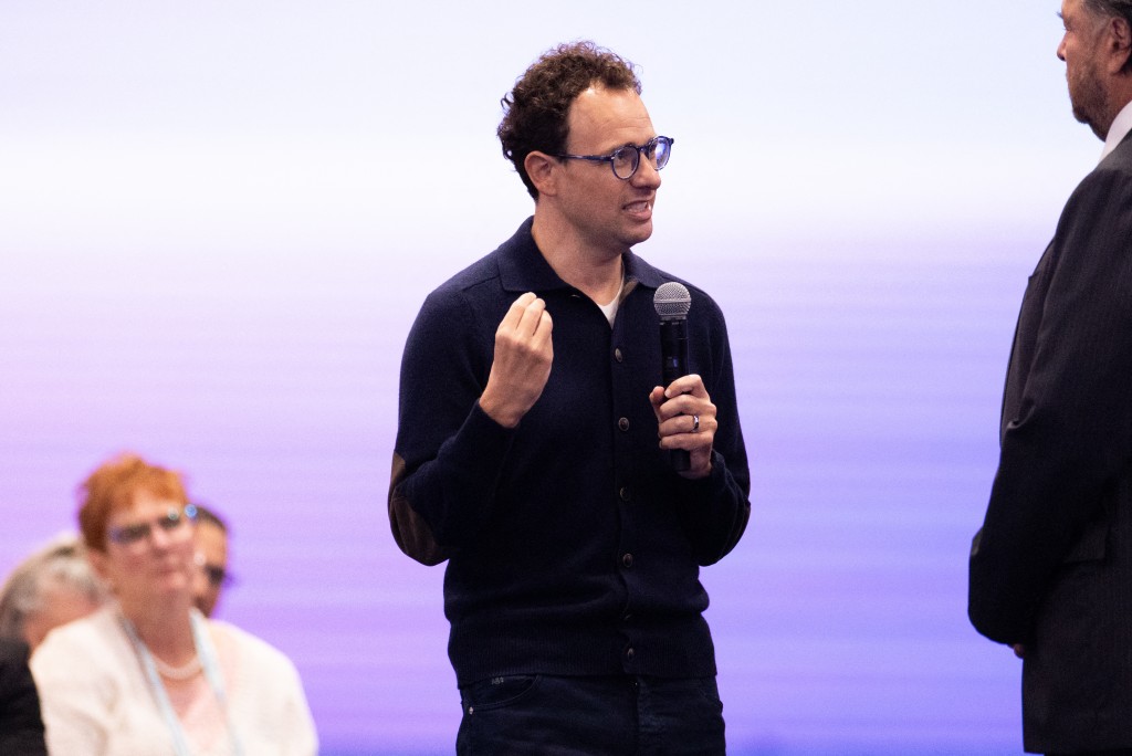 Anthropic CEO Dario Amodei speaks during the keynote address at Salesforce's Dreamforce conference at the Moscone Center on September 15, 2026 in San Francisco, California. Dreamforce is an annual event that highlights the company's technologies and encourages professional networking. Benjamin Fanjoy/Getty Images/AFP
