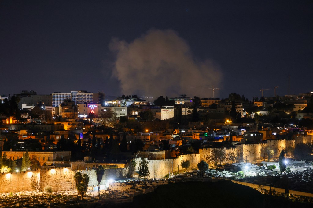Smoke rises from an explosion during interception over Jerusalem on March 1, 2026. (AFP)