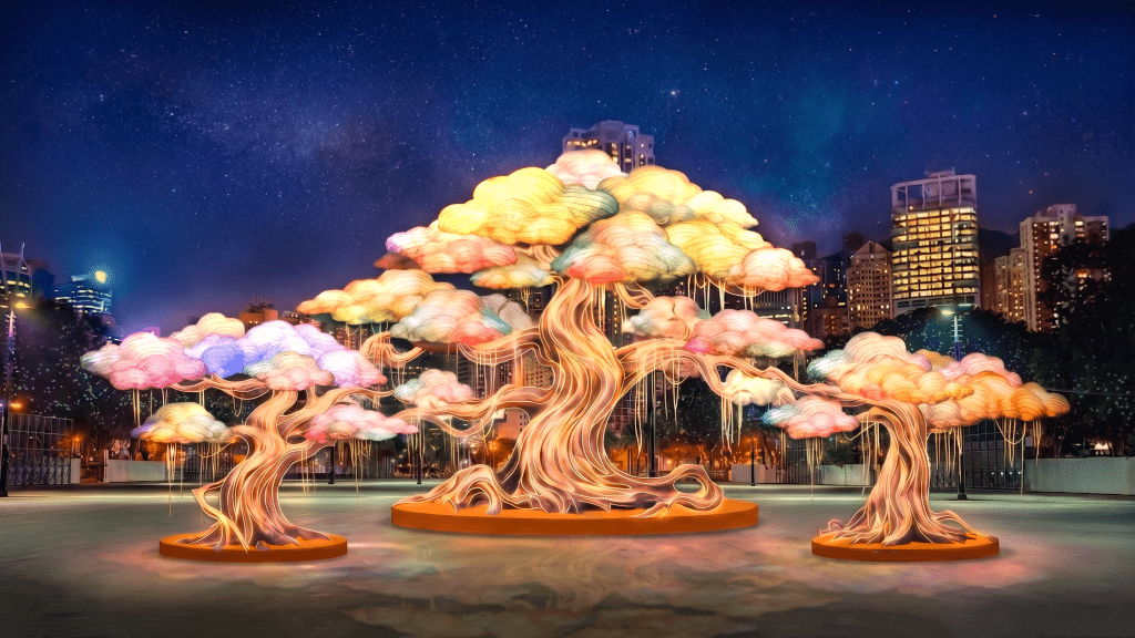 Shadowlight, an eight-meter-tall Nanjing Qinhuai lantern inspired by Hong Kong's iconic banyan trees.