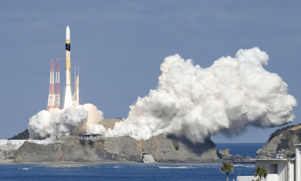 An optical observation satellite on H-IIA rocket is launched at Tanegashima Space Center on the southwestern island of Tanegashima, Japan in this photo taken by Kyodo on January 12, 2024. Kyodo/via REUTERS/File Photo