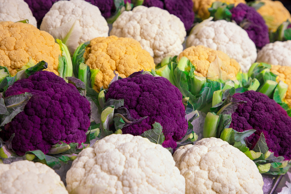 Consumers enjoy a choice of multi-colored cauliflower.