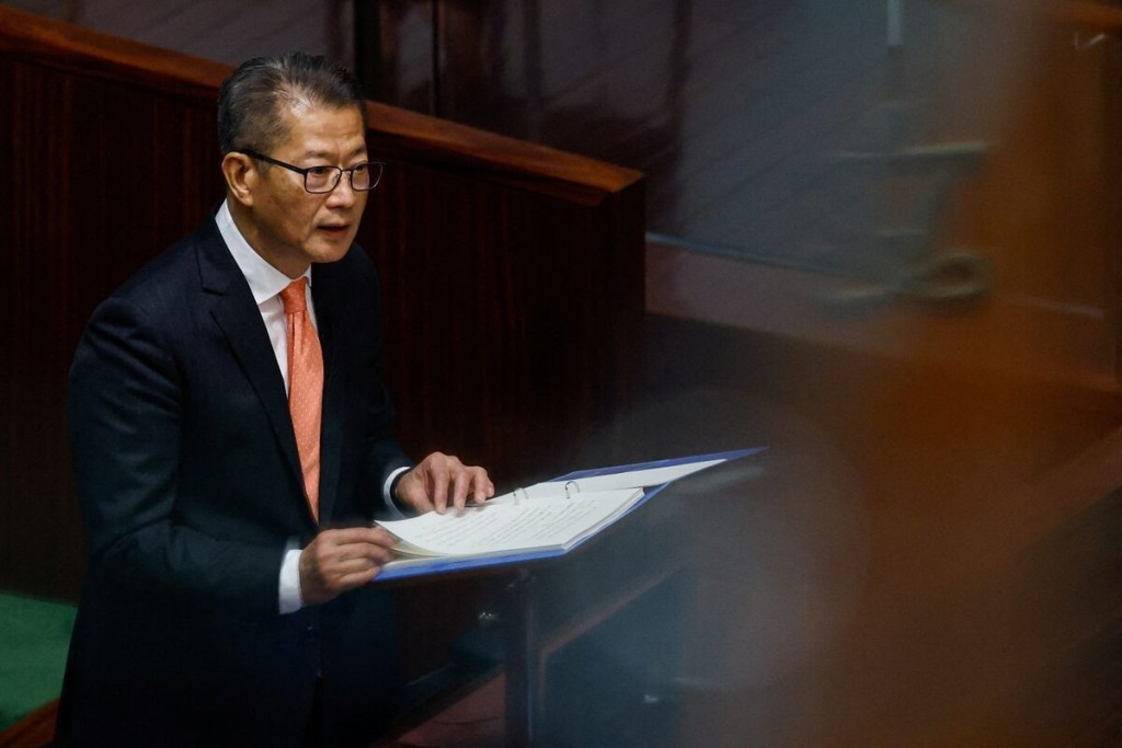 Hong Kong's Finance Secretary Paul Chan delivers the annual budget address at the Legislative Council in Hong Kong, China Feburary 28, 2024. REUTERS