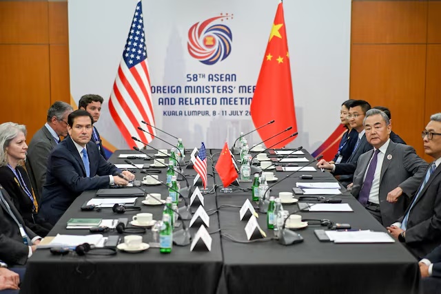US Secretary of State Marco Rubio meets with China's Foreign Minister Wang Yi during the 58th ASEAN Foreign Ministers’ meeting and related meetings at the Convention Centre in Kuala Lumpur on July 11, 2025. MANDEL NGAN/Pool via REUTERS/File Photo