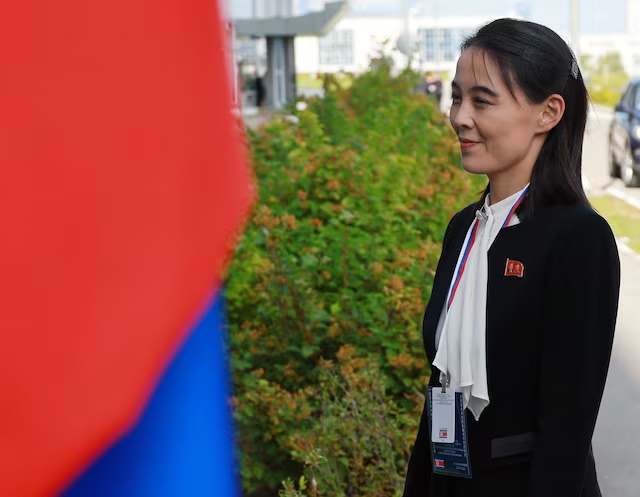 Kim Yo Jong, sister of North Korea's leader Kim Jong Un, arrives at the Vostochny Сosmodrome before a meeting of Russia's President Vladimir Putin with North Korea's leader Kim Jong Un, in the far eastern Amur region, Russia, September 13, 2023. Sputnik/Vladimir Smirnov/Pool via REUTERS