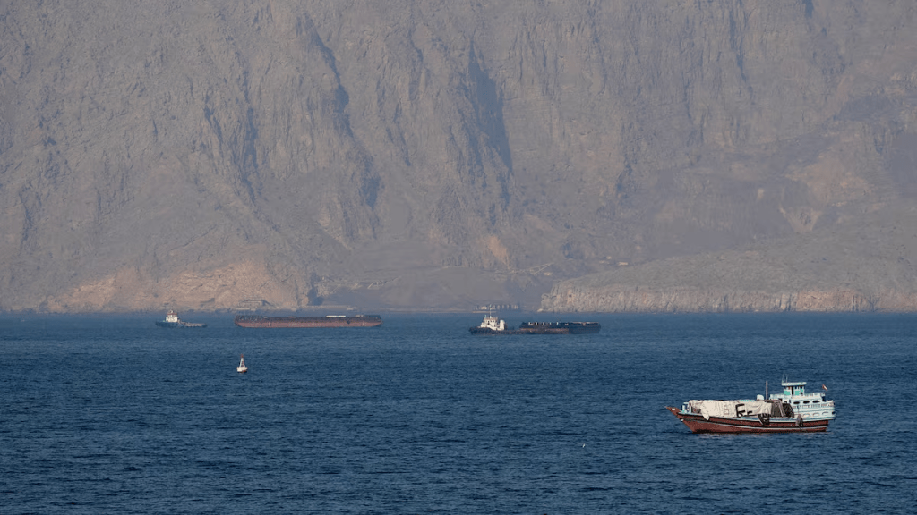 Ships and tankers in the Strait of Hormuz off the coast of Musandam, Oman, April 18, 2026. REUTERS/Stringer/File Photo