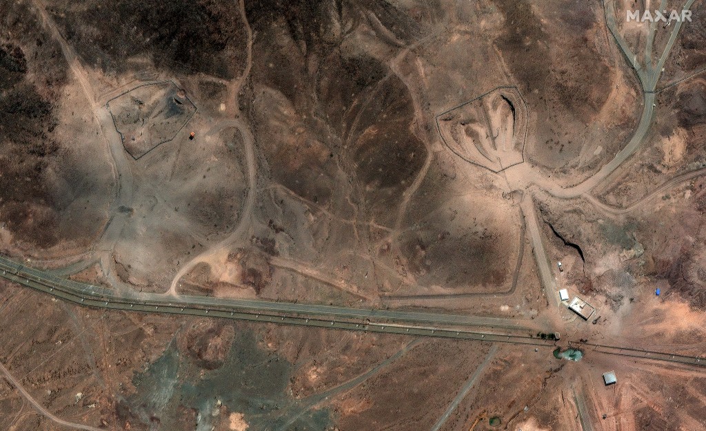A satellite image shows new airstrike craters at an entrance to the Fordow Fuel Enrichment Facility, amid the Iran-Israel conflict, near Qom, Iran, June 24, 2025. (Reuters)