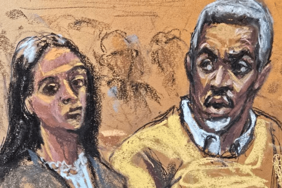 FILE PHOTO: Sean "Diddy" Combs, next to his lawyer Teny Geragos, reacts after learning he will not be released on bail, during his sex trafficking and racketeering conspiracy trial in New York City, New York, U.S., July 2, 2025 in this courtroom sketch. REUTERS/Jane Rosenberg/File Photo