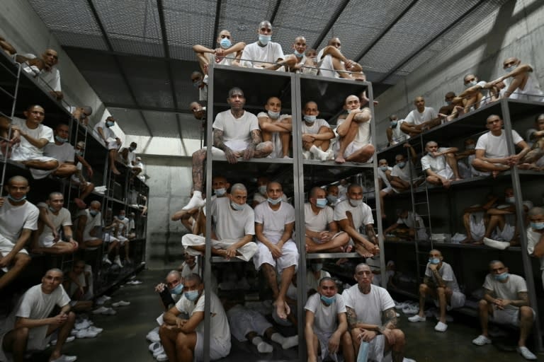 Inmates crowd a large cell at El Salvador's Terrorism Confinement Center (CECOT) mega-prison, where hundreds of members of the MS-13 and 18 Street gangs are being held (Marvin RECINOS) Marvin RECINOS/AFP/AFP Inmates crowd a large cell at El Salvador's Terrorism Confinement Center (CECOT) mega-prison, where hundreds of members of the MS-13 and 18 Street gangs are being held (Marvin RECINOS) Marvin RECINOS/AFP/AFP
