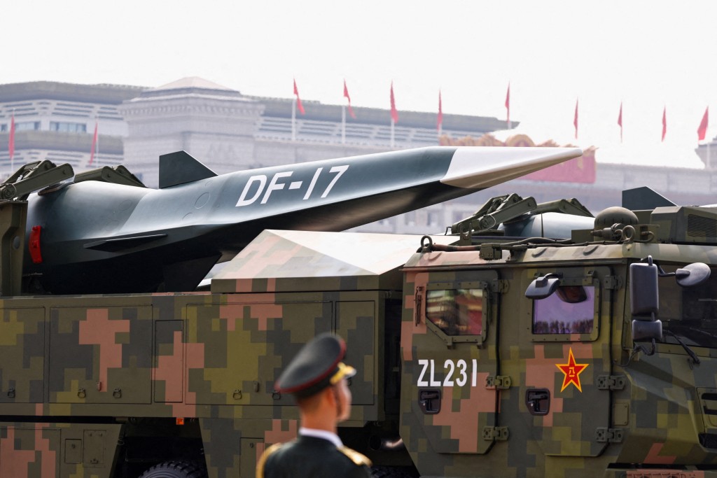 DF-17 hypersonic missiles are displayed during a military parade to mark the 80th anniversary of the end of World War Two, in Beijing, China, September 3, 2025. (Reuters)