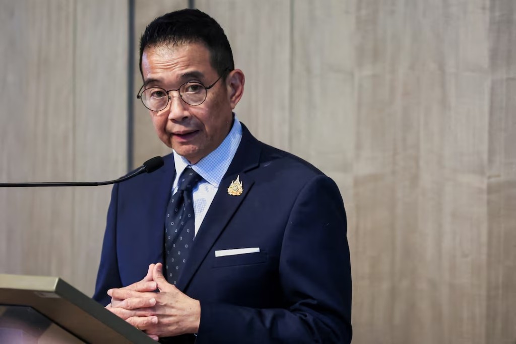 Thailand's Foreign Minister Maris Sangiampongsa speaks during a press conference following a 6-Country informal consultation, comprising Bangladesh, China, India, Lao PDR, Myanmar, and Thailand on the situation in Myanmar, in Bangkok, Thailand, December 19, 2024. REUTERS/Chalinee Thirasupa/File Photo
