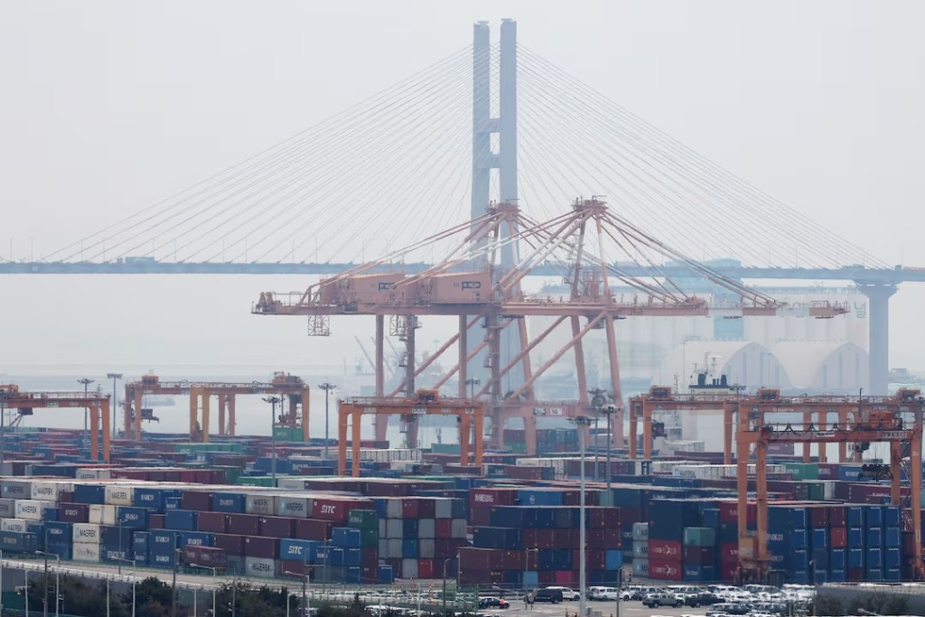 Cranes and shipping containers are seen at Pyeongtaek port in Pyeongtaek, South Korea, April 2, 2025. REUTERS/Kim Hong-Ji