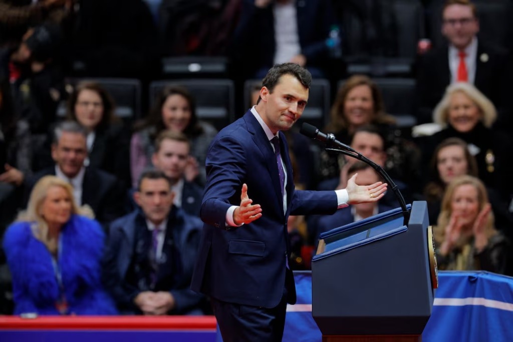  Charlie Kirk speaks inside the Capital One arena on the inauguration day of Donald Trump's second Presidential term, in Washington, U.S., January 20, 2025. REUTERS/Brian Snyder/ File Photo 