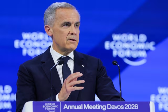 Canada's Prime Minister Mark Carney speaks during the 56th annual World Economic Forum (WEF) meeting in Davos, Switzerland, January 20, 2026. REUTERS/Denis Balibouse 