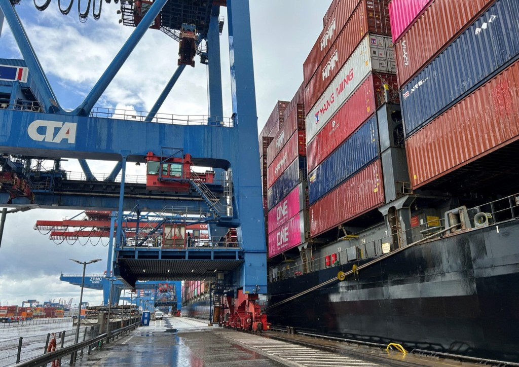 A general view shows the container port of Hamburger Hafen Logistics AG HHLA during a media tour in Hamburg, Germany, July 29, 2025. REUTERS
