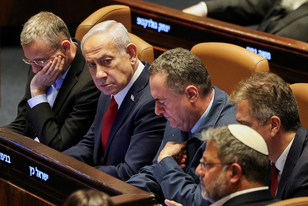 Israeli Prime Minister Benjamin Netanyahu attends a discussion at the plenum in the Knesset, Israel's parliament, in Jerusalem, July 23, 2025. (Reuters)