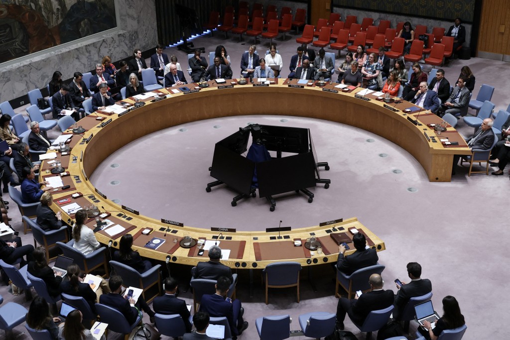 A general view shows the United Nations Security Council meeting on the situation in Gaza, at UN headquarters in New York on September 18, 2025. The UN Security Council is slated to vote on the latest call for a ceasefire and increased humanitarian access to Gaza, a move supported by a majority seeking to act despite repeated US vetoes. (Photo by ANGELA WEISS / AFP)
