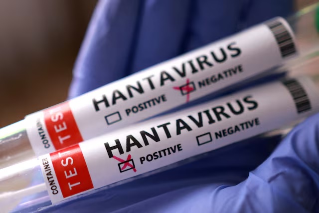 Test tubes labelled "Hantavirus positive and negative" are held in this illustration taken May 7, 2026. REUTERS/Dado Ruvic/Illustration