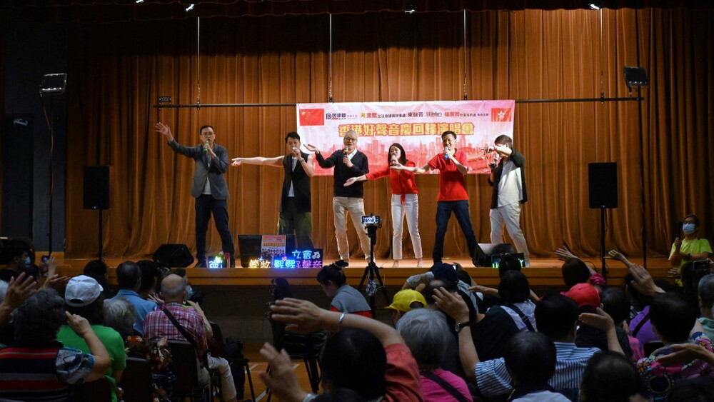 Revd Canon Peter Douglas Koon (third from left) singing during a concert that celebrates the 26th anniversary of Hong Kong's handover. File photo. Revd Canon Peter Douglas Koon (third from left) singing during a concert that celebrates the 26th anniversary of Hong Kong's handover. File photo.