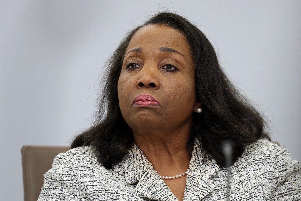 Photo by KEVIN DIETSCH / GETTY IMAGES NORTH AMERICA / AFP. Federal Reserve Board Governor Lisa Cook participates in a board meeting at the Federal Reserve on March 19, 2026 in Washington, DC.