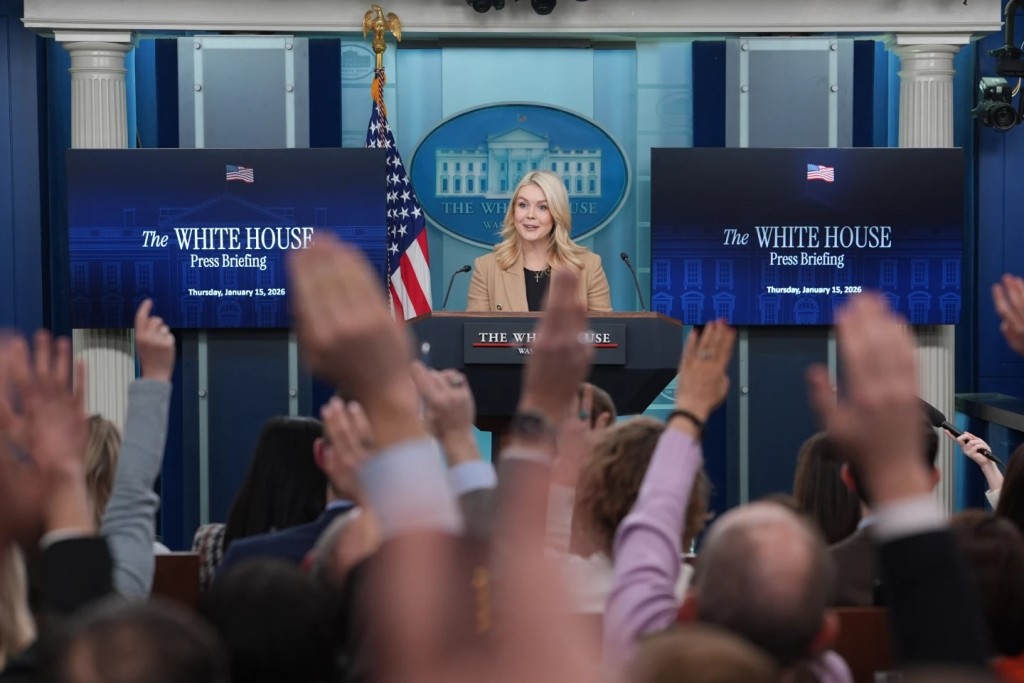 White House press secretary Karoline Leavitt speaks with reporters in the James Brady Press Briefing Room at the White House, Thursday, Jan. 15, 2026, in Washington. (AP Photo/Evan Vucci)