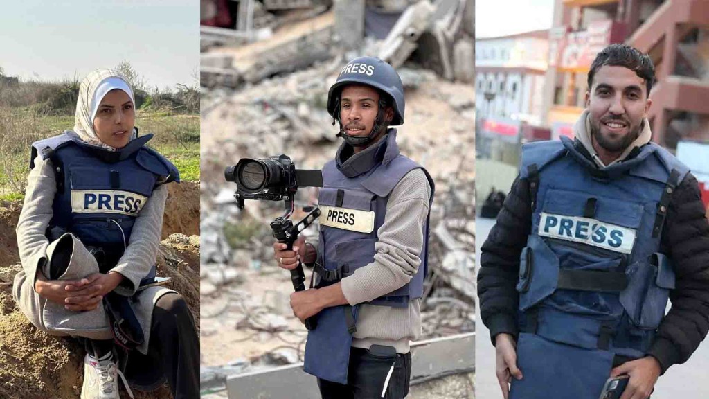 journalist Mariam Abu Dagga(Left), Mohammed Salama(middle)&Moaz Abu Taha (Photo:Reuters)