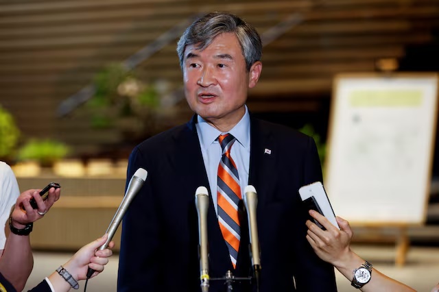 South Korea's national security adviser Cho Tae-yong, who traveled to Japan for a meeting with his counterparts from U.S, Japan and the Philippines, speaks to the media after meeting with Japanese Prime Minister Fumio Kishida, in Tokyo, Japan, June 15, 2023. REUTERS/Kim Kyung-Hoon