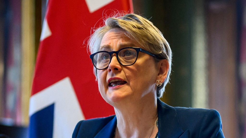 British Foreign Secretary Yvette Cooper speaks during a virtual summit at the Foreign & Commonwealth Office in London, England, April 2, 2026. (Reuters)