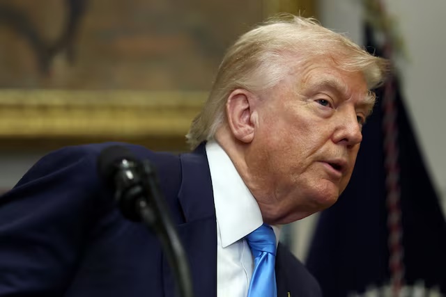 U.S. President Donald Trump speaks after signing the VA Home Loan Program Reform Act at the White House in Washington, D.C., U.S., July 30, 2025. REUTERS/Evelyn Hockstein