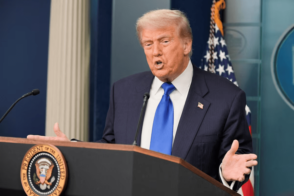 U.S. President Donald Trump speaks to the media, after the U.S. Supreme Court dealt a blow to the power of federal judges by restricting their ability to grant broad legal relief in cases as the justices acted in a legal fight over President Donald Trump's bid to limit birthright citizenship, in the Press Briefing Room at the White House in Washington D.C., June 27, 2025. REUTERS/Ken Cedeno/File Photo