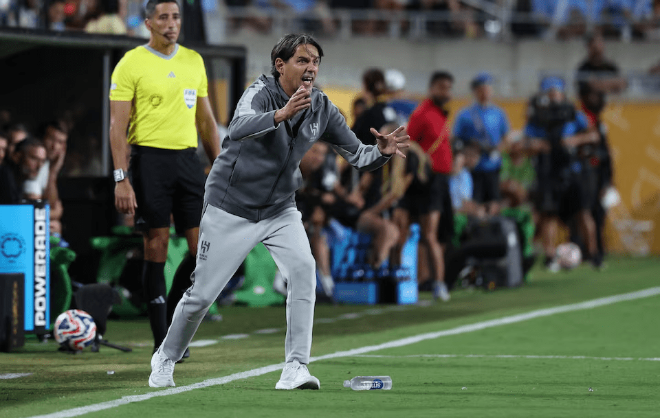 Jun 30, 2025; Orlando, Florida, USA; Al Hilal FC head coach Simone Inzaghi in the first half against Manchester City during a round of 16 match of the 2025 FIFA Club World Cup at Camping World Stadium. Mandatory Credit: Nathan Ray Seebeck-Imagn Images/File Photo