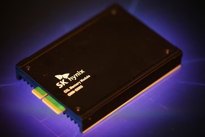 The logo of SK Hynix is seen on its product during The 26th Semiconductor Exhibition (SEDEX 2024) in Seoul, South Korea, October 23, 2024. (Reuters)
