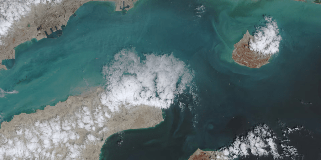 A satellite image shows the ship movement at the Strait of Hormuz on April 17, 2026, in Space. EUROPEAN UNION/COPERNICUS SENTINEL-2/Handout via REUTERS