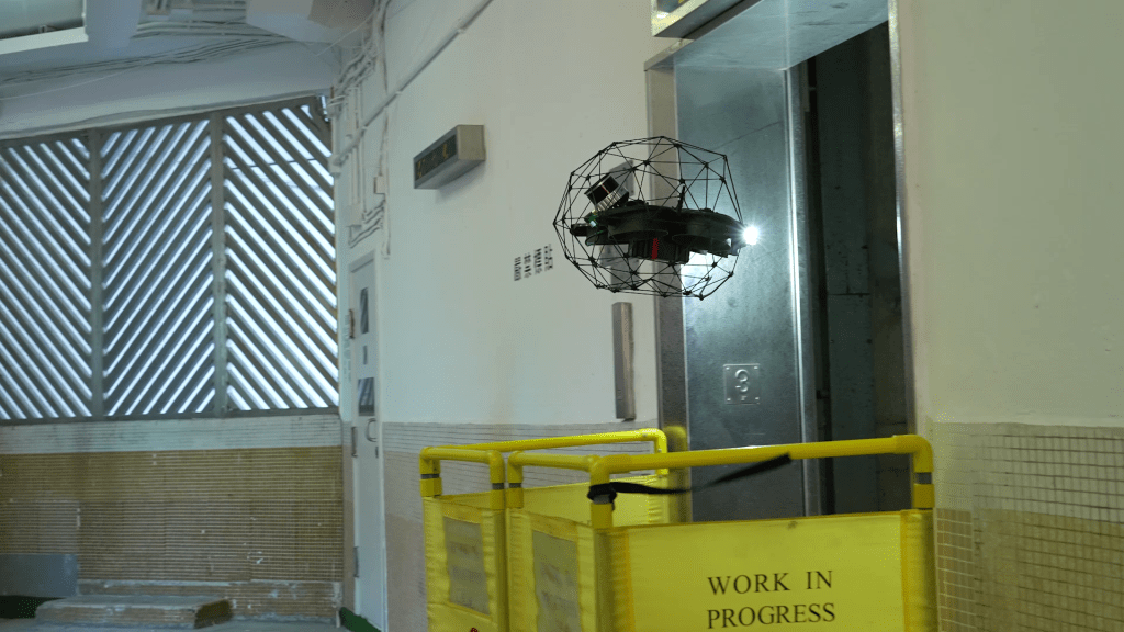 A drone designed for indoor work inspects a lift shaft, enhancing inspection efficiency and operational safety.