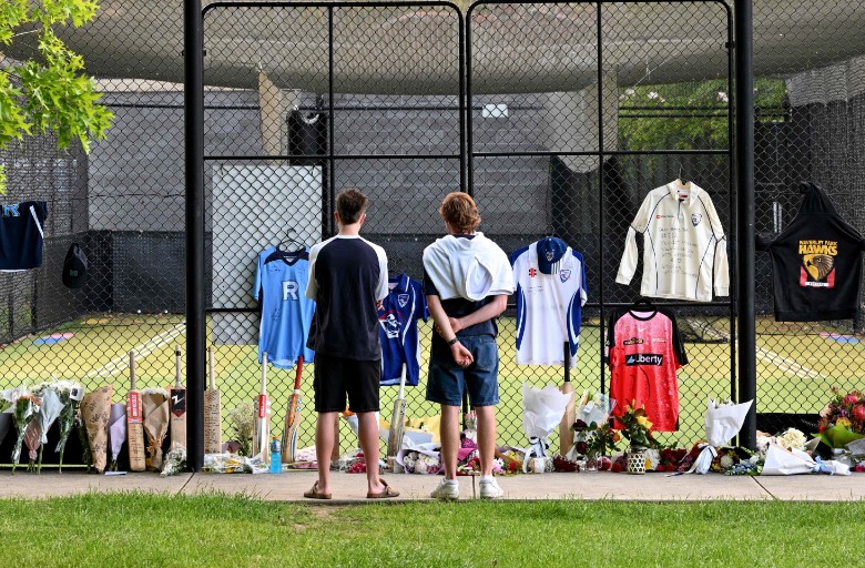 Tributes are left at the cricket nets in memory of 17-year-old Ben Austin. AFP