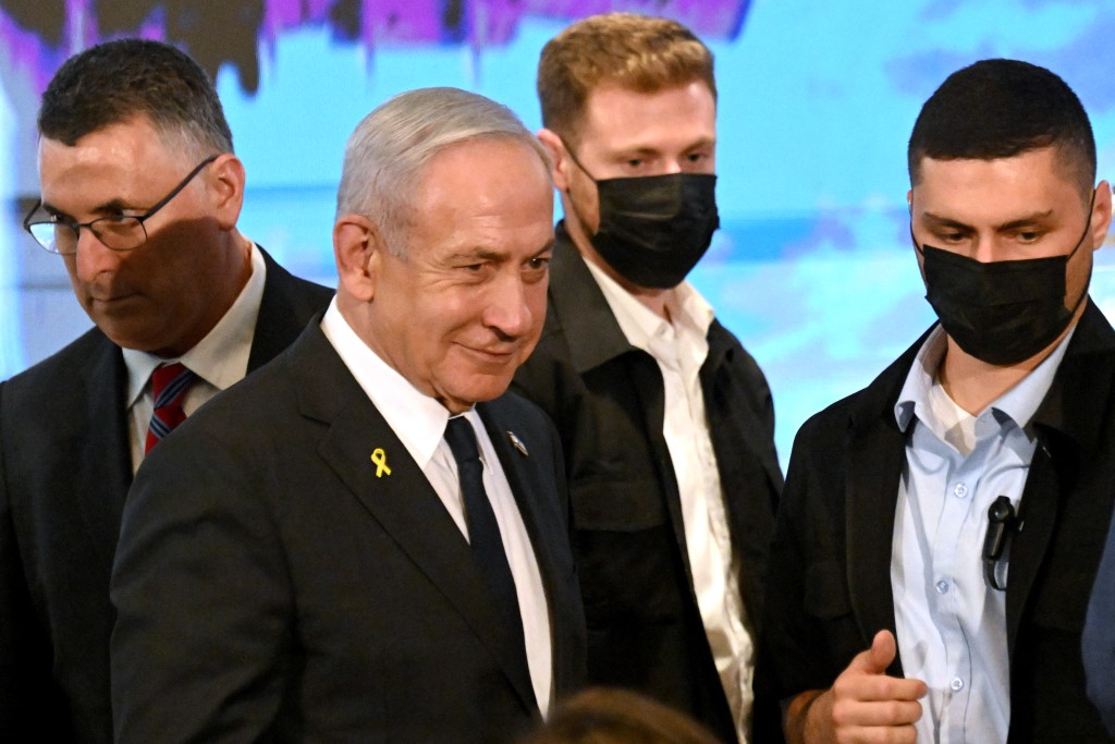 Israeli Prime Minister Benjamin Netanyahu arrives to address a bipartisan delegation of American legislators at the Foreign Ministry in Jerusalem on September 15, 2025. US Secretary of State Marco Rubio said on September 15 that Washington was steadfast in its support for its ally Israel's pursuit of the Gaza war and called for the eradication of Hamas. (Photo by DEBBIE HILL / POOL / AFP)