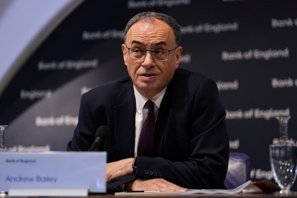 Governor of the Bank of England, Andrew Bailey looks on during the Bank of England financial stability report press conference at the Bank of England, in London, Britain August 7, 2025. Jordan Pettitt/Pool via REUTERS