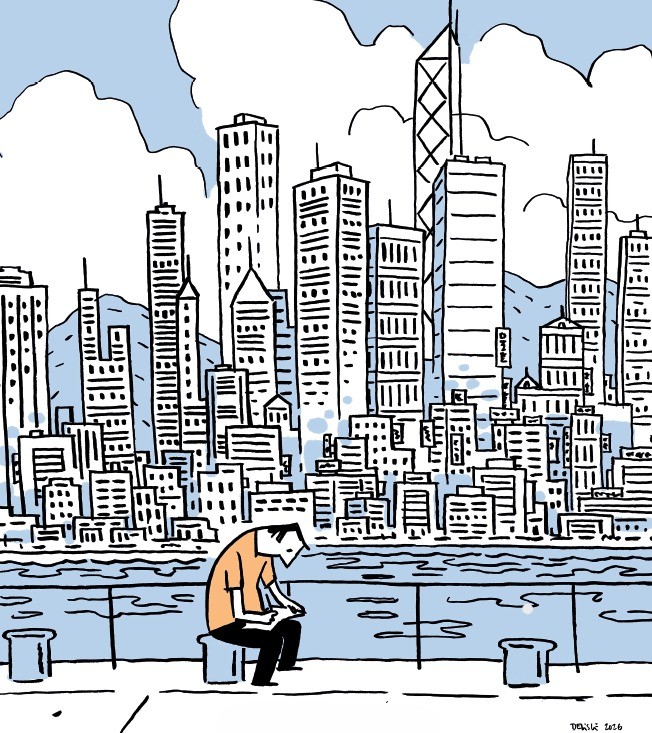 Artwork of the Hong Kong skyline by Guy Delisle