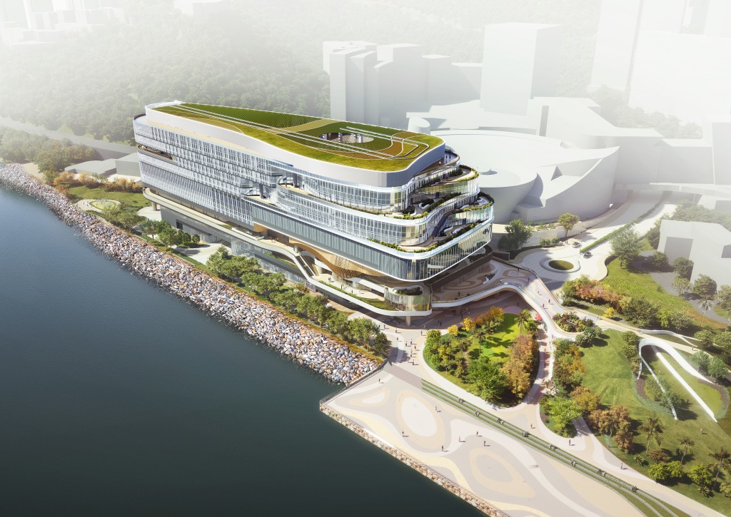Artist impressions of Cyberport 5, whose advanced smart office facilities are expected to help boost research and development in AI and other fields.