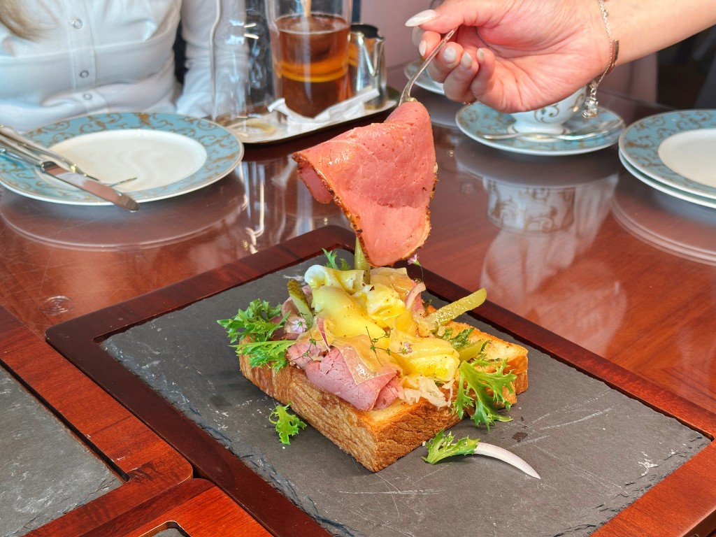 Smoked beef, sauerkraut and Gruyère toast. (HK$168)