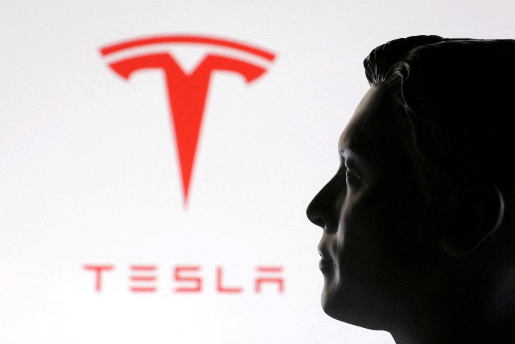 3D-printed miniature model of Elon Musk and Tesla logo