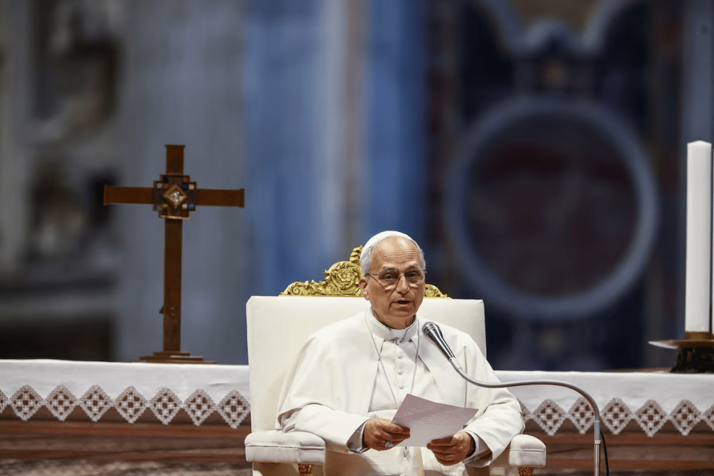 Pope Leo XIV holds a Jubilee audience on the occasion of the Jubilee of Sport, at St. Peter's Basilica, at the Vatican June 14, 2025. REUTERS/Yara Nardi 