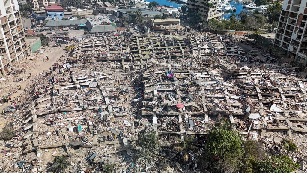 This aerial view shows destroyed buildings in Caraballeda, La Guaira state, Venezuela, on June 28, 2026, following earthquakes. (AFP)