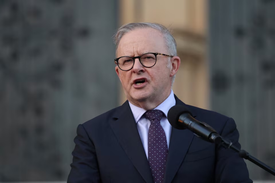 Australian Prime Minister Anthony Albanese speaks during an interfaith memorial service for the victims of the shooting at a Hanukkah event at Bondi Beach, at St Mary’s Cathedral in Sydney, Australia, December 17, 2025. REUTERS/Hollie Adams