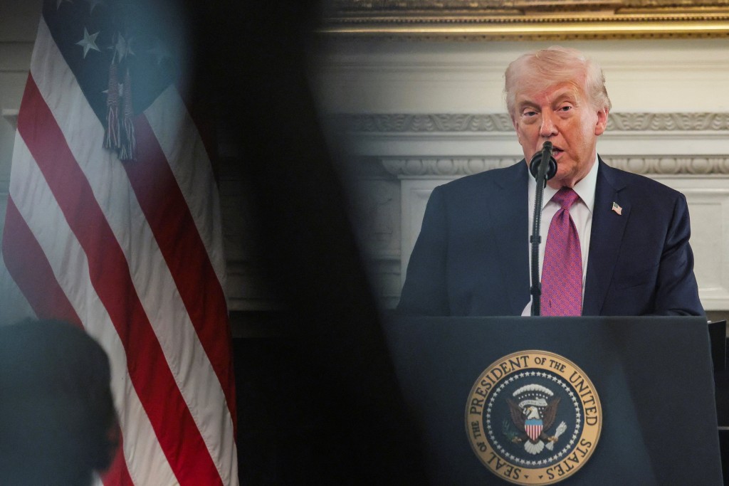 U.S. President Donald Trump delivers remarks to NCAA Collegiate National Champions in the State Dining Room at the White House in Washington, D.C., U.S., April 21, 2026. (Reuters)