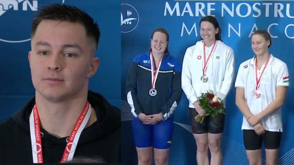 Adam Chillingworth snatched silver (left) Siobhan Haughey claimed gold in Mare Nostrum.
