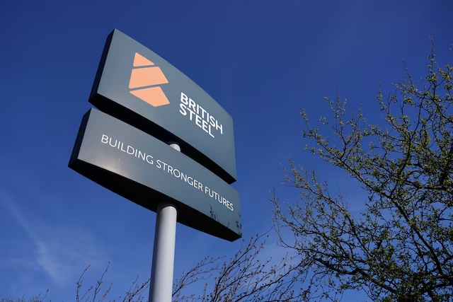 A view of a signboard of a British Steel's Scunthorpe plant, in Scunthorpe, northern England, Britain, March 31, 2025. (Reuters)