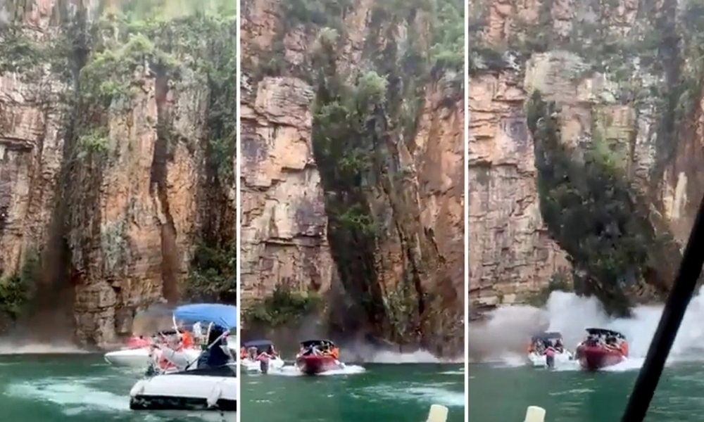 Scan code to see a video of the collapse that killed at least seven people at Lake Furnas in Minas Gerais state. Scan code to see a video of the collapse that killed at least seven people at Lake Furnas in Minas Gerais state.